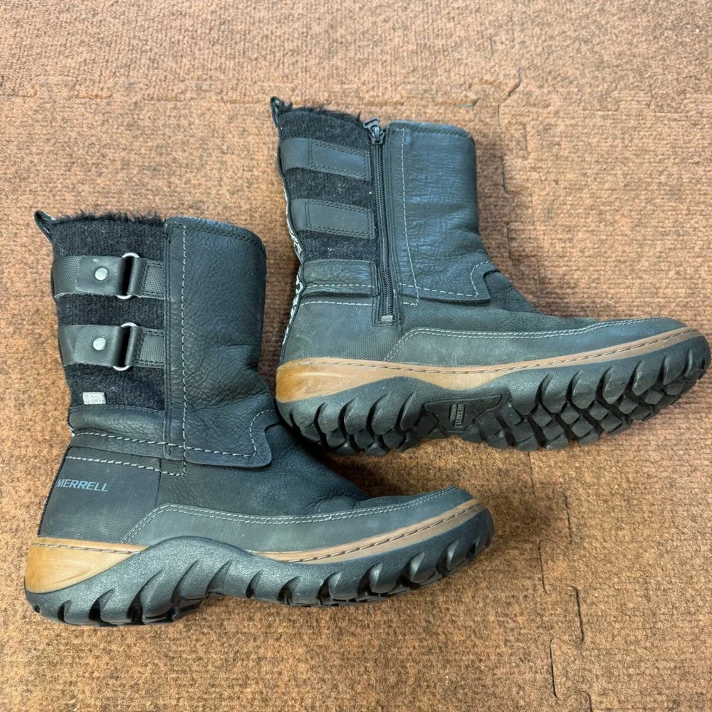 Merrell Decora Prelude Waterproof Winter Boots Black Leather Insulated J02090 7